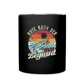 Rute Raus der Spass Beginnt Angler Geschenk - Tasse einfarbig - Schwarz - Vorne