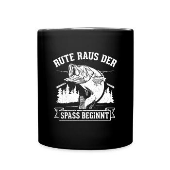 Rute Raus der Spass beginnt Angelrute Angler Gesch - Tasse einfarbig - Schwarz - Vorne