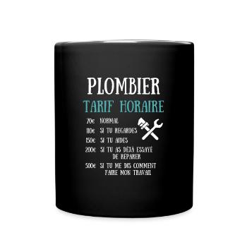 plombier tarif horaire humour plomberie homme - Mug uni - noir - Devant