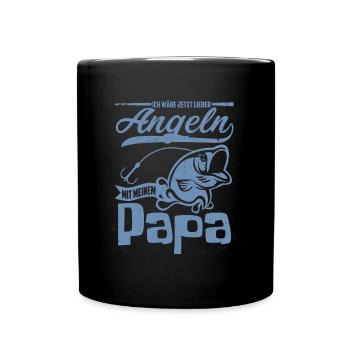 Angeln mit Papa Ich wäre jetzt lieber Angeln mit - Tasse einfarbig - Schwarz - Vorne