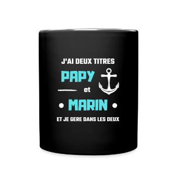 papy bateau deux titres humour capitaine homme - Mug uni - noir - Devant