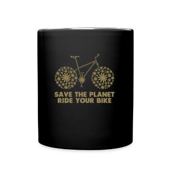 Ride a bike and save your planet - Full Colour Mug - black - Front