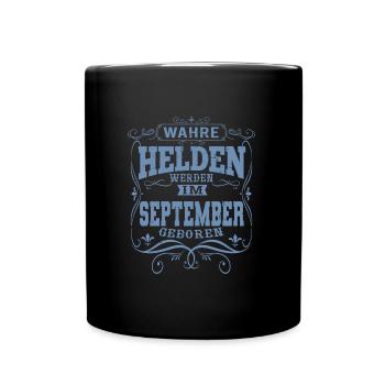 Wahre Helden werden im September geboren - Tasse einfarbig - Schwarz - Vorne
