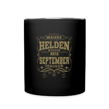 Wahre Helden werden im September geboren - Tasse einfarbig - Schwarz - Vorne