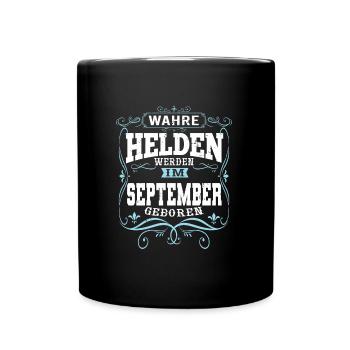 Wahre Helden werden im September geboren - Tasse einfarbig - Schwarz - Vorne