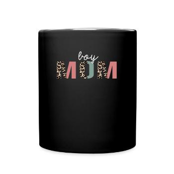 boy mom Leopard Print Funny Gift - Full Colour Mug - black - Front