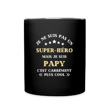 super heros papy humour fête des grands pères papi - Mug uni - noir - Devant