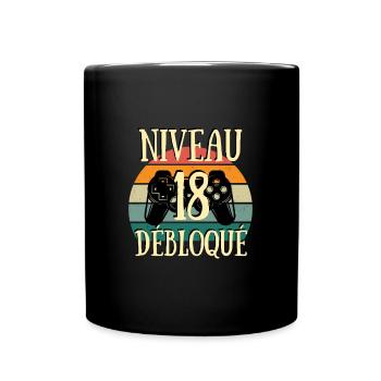 niveau 18 débloqué humour anniversaire 18 ans - Mug uni - noir - Devant