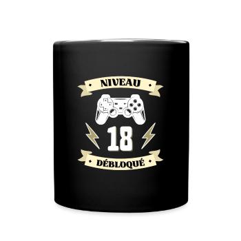 niveau 18 débloqué humour anniversaire 18 ans - Mug uni - noir - Devant