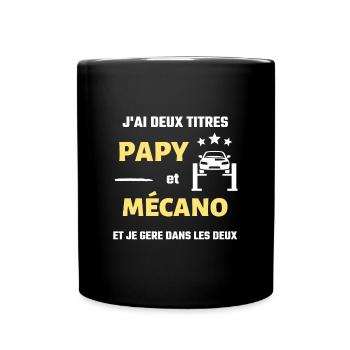deux titres papy mécano humour mécanicien homme - Mug uni - noir - Devant