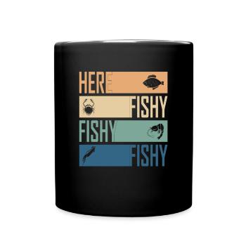 Hier Fisch Fisch Jagd Cool Fischer Retro - Tasse einfarbig - Schwarz - Vorne