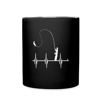 Einen Fisch fangen Angeln Herzschlag Fischer - Tasse einfarbig - Schwarz - Vorne