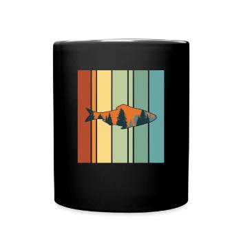 Angeln Fisch Bäume Berg Retro Vintage - Tasse einfarbig - Schwarz - Vorne