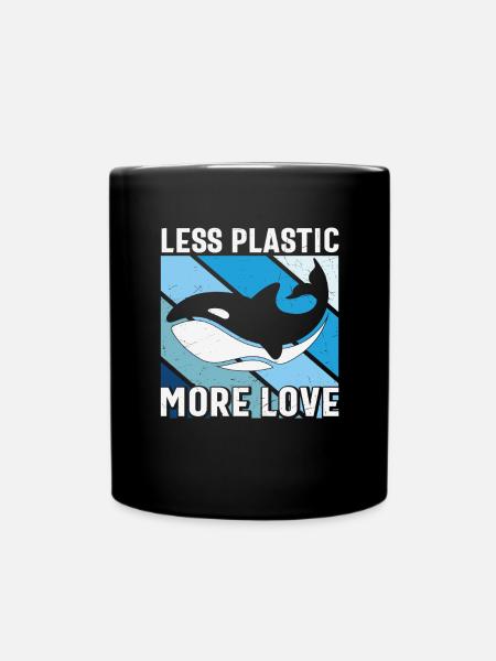 Moins de plastique Plus d’amour Sauver la mer Orque Baleine - Mug uni - noir