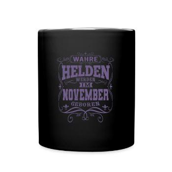 Wahre Helden werden im November geboren - Tasse einfarbig - Schwarz - Vorne