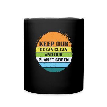 Halten Sie unseren Ozean sauber und planet grün Retro - Tasse einfarbig - Schwarz - Vorne