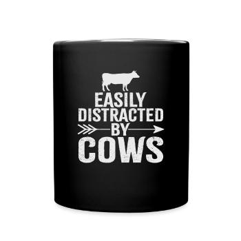 Easily Distracted By The Cows Black And White - Full Colour Mug - black - Front