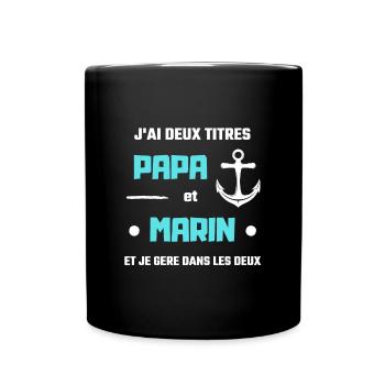 papa marin titres humour bateau homme idée cadeau - Mug uni - noir - Devant