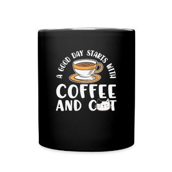 A Good Day Starts With A Coffee And Cat Coffee - Full Colour Mug - black - Front
