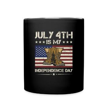 July 4th Is My Independence Day Army Veteran - Full Colour Mug - black - Front