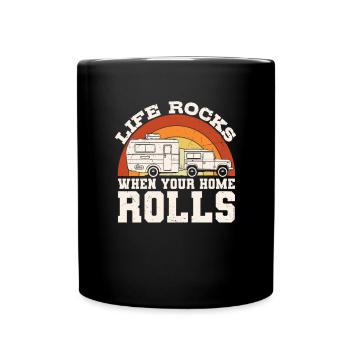 Das Leben rockt, wenn Ihr Zuhause rollt - Tasse einfarbig - Schwarz - Vorne