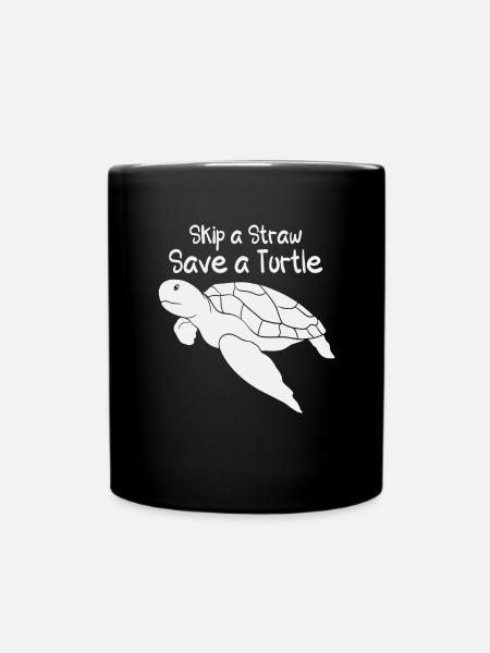 Skip A Straw Save A Turtle Sea Protection Support - Full Colour Mug - black