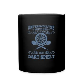 Dartspieler alter Mann - Tasse einfarbig - Schwarz - Vorne