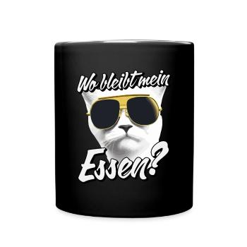 Wo bleibt mein Essen - Lustiges Katzen Design - Tasse einfarbig - Schwarz - Vorne