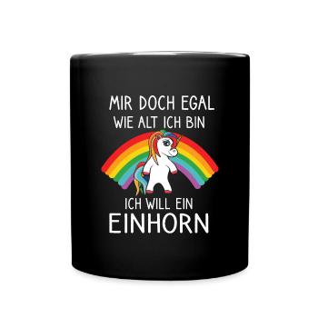 Ist Mir Doch Egal lustige Sprüche mit Einhorn - Tasse einfarbig - Schwarz - Vorne