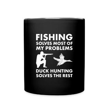 La pêche résout mes problèmes Chasse au canard - Mug uni - noir - Devant