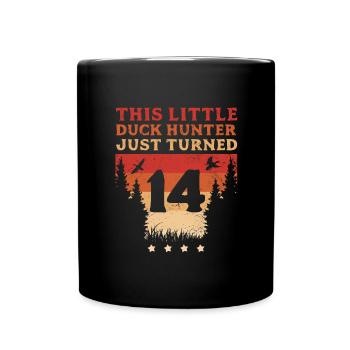 Hunter Ce petit chasseur de canard vient d’avoir 14 ans Canard - Mug uni - noir - Devant