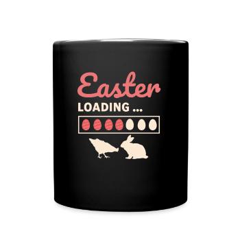 Easter loading, Ostern lödt mit Osterhase und Huhn - Tasse einfarbig - Schwarz - Vorne