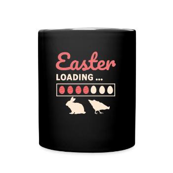 Easter loading, Ostern lödt mit Osterhase und Huhn - Tasse einfarbig - Schwarz - Vorne