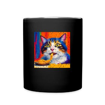 Le chat mange de la peinture à l’huile spaghetti - Mug uni - noir - Devant