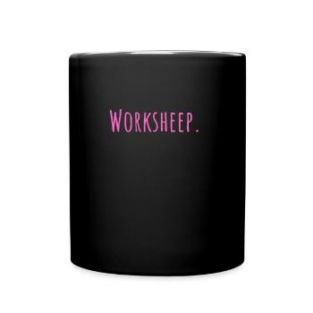 Arbeitsschaf, Worksheep, lustige Geschenkidee - Tasse einfarbig - Schwarz - Vorne