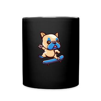 Cute Pug Dog with Skateboard - Full Colour Mug - black - Front