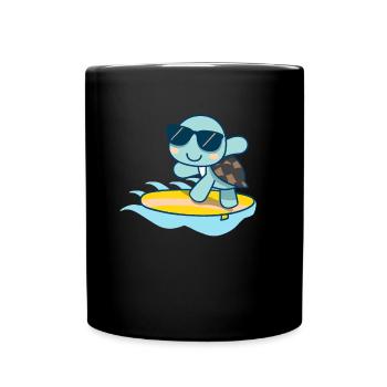 Cute turtle with sunglasses on surfboard - Full Colour Mug - black - Front