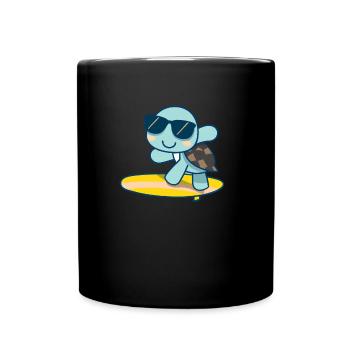 Cute turtle on surfboard with sunglasses - Full Colour Mug - black - Front