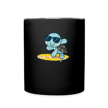 Cute turtle on surfboard with sunglasses - Full Colour Mug - black - Front
