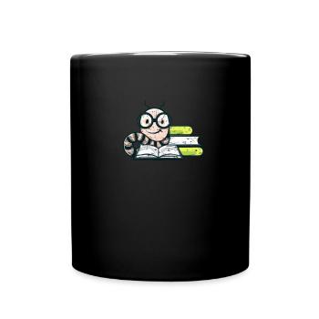 Bücherwurm mit Nerd-Brille lesen Leseratte - Tasse einfarbig - Schwarz - Vorne
