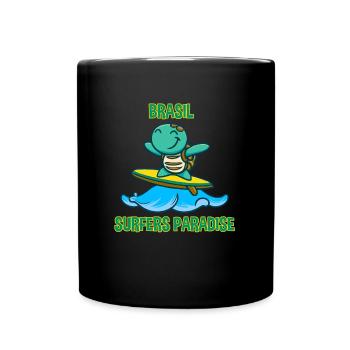 Turtle on surfboard with sunscreen - Full Colour Mug - black - Front