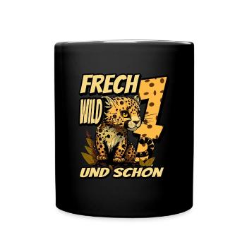 7. Kindergeburtstags Party Leopard Wild und Frech - Tasse einfarbig - Schwarz - Vorne