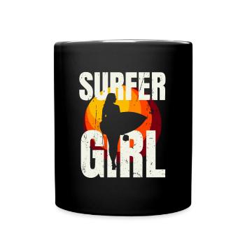 Surfer Girl Cool Surfing Vintage Surf Summer - Full Colour Mug - black - Front