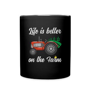La vie est meilleure à la ferme Drôle de tracteur Poulet - Mug uni - noir - Devant