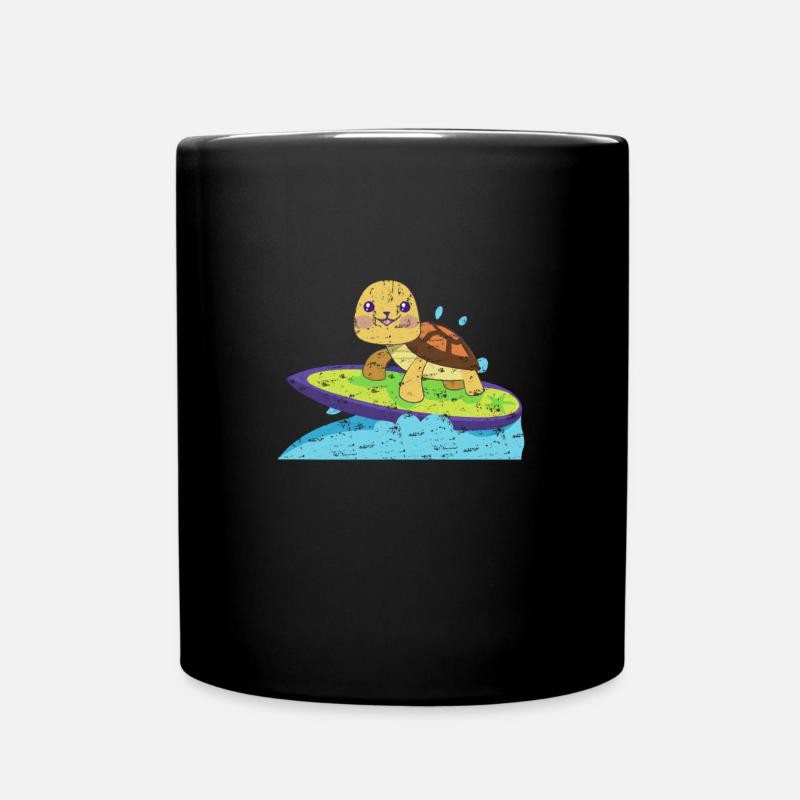 Schildkröte auf surfbrett - Tasse einfarbig - Schwarz