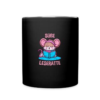 Süße Ratte liest ein Buch Leseratte - Tasse einfarbig - Schwarz - Vorne