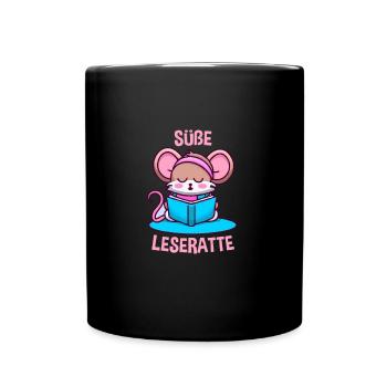 Süße Ratte liest ein Buch Leseratte - Tasse einfarbig - Schwarz - Vorne