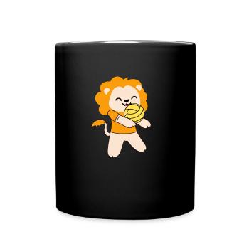 Kawaii lion mignon jouant au volley-ball - Mug uni - noir - Devant