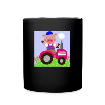Joli cochon monté sur un tracteur - Mug uni - noir - Devant