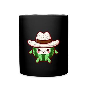 Mignon melon d’eau avec chapeau de cow-boy dans le style kawaii - Mug uni - noir - Devant